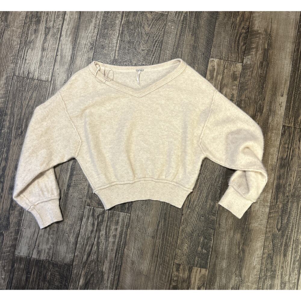 Free People Cream V-Neck Sweater